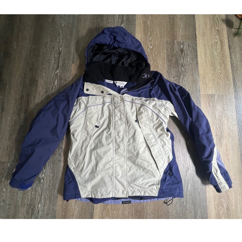 Columbia Ski Jacket Womens Large Purple Cream Colorblock Hooded Winter Coat